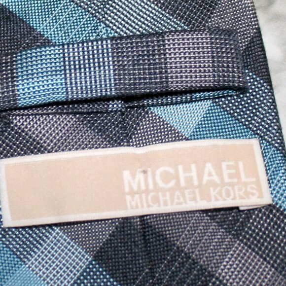 MICHAEL KORS Neck Tie Plaid Blue Turquoise Silk Blend Menswear Necktie Office - Picture 3 of 11